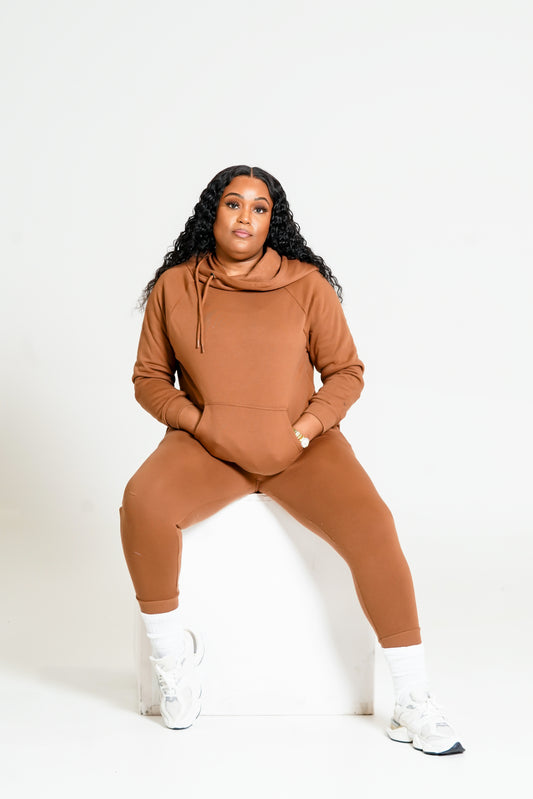 Cozy Side Tie Hoodie Jogger Set in (DK Camel)